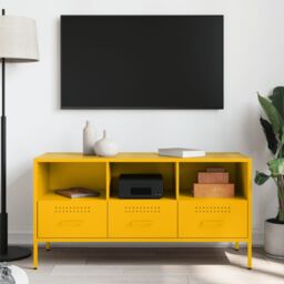 Berkfield Home TV Cabinet Mustard Yellow 100.5x39x50.5 cm Steel - thumbnail 3