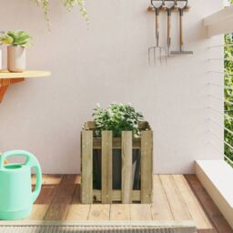 Berkfield Home Garden Planter with Fence Design 40x40x40 cm Impregnated Wood Pine in Brown - Size: 40 x 40 x 40 cm