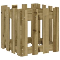 Berkfield Home Garden Planter with Fence Design 40x40x40 cm Impregnated Wood Pine in Brown - Size: 40 x 40 x 40 cm - thumbnail 4