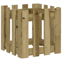 Berkfield Home Garden Planter with Fence Design 40x40x40 cm Impregnated Wood Pine in Brown - Size: 40 x 40 x 40 cm - thumbnail 2