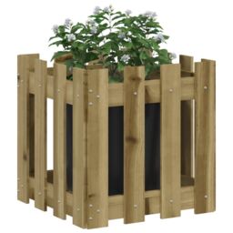 Berkfield Home Garden Planter with Fence Design 40x40x40 cm Impregnated Wood Pine in Brown - Size: 40 x 40 x 40 cm - thumbnail 3