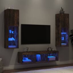 Berkfield Home 5 Piece TV Wall Units with LED Smoked Oak Engineered Wood in Brown - thumbnail 2