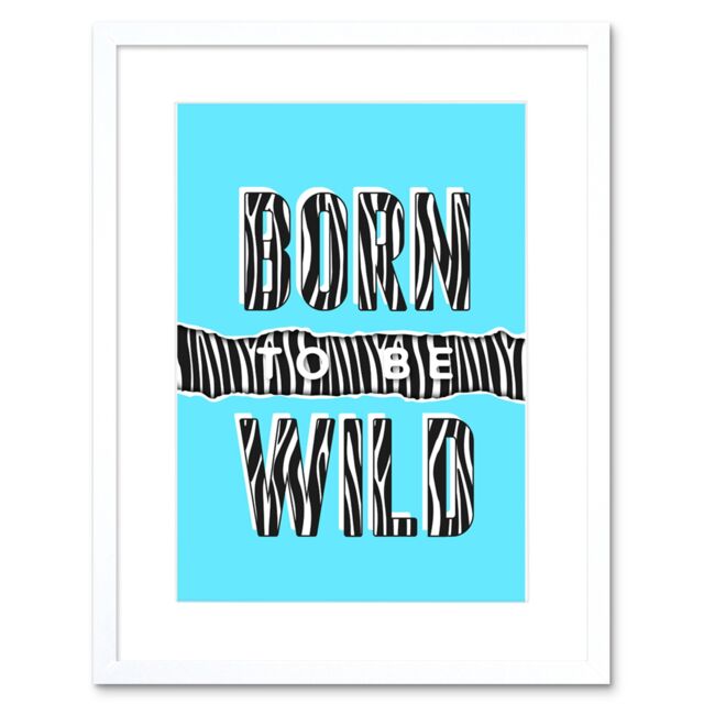 "Artery8 Wall Art Print Born to be Wild Zebra Framed in White - Size: W7"" x H9""" - image 1