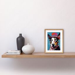 "Artery8 Wall Art Print Australian Kelpie with Red Top Hat Modern Folk Artwork Framed 9X7 Inch in Beige - Size: W7"" x H9""" - thumbnail 2