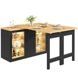 BTM Extendable Sideboard LED Dining Table Glass Shelves Storage in Black - thumbnail 9