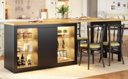 BTM Extendable Sideboard LED Dining Table Glass Shelves Storage in Black - thumbnail 6