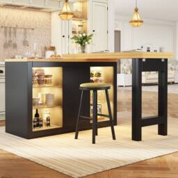 BTM Extendable Sideboard LED Dining Table Glass Shelves Storage in Black - thumbnail 4