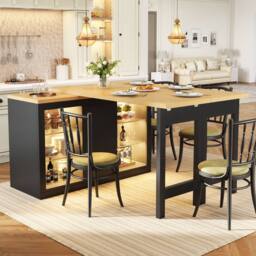 BTM Extendable Sideboard LED Dining Table Glass Shelves Storage in Black - thumbnail 3