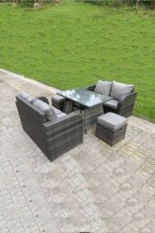 Fimous Rattan Garden Furniture Set 2 Seater Curved Arm Double Love Sofa Sofa Oblong Dining Table in Dark Grey - thumbnail 2