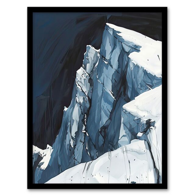 Artery8 Mont Blanc Mountain Dramatic Landscape Hiking Framed Art Print in Blue - Size: A4 - image 1