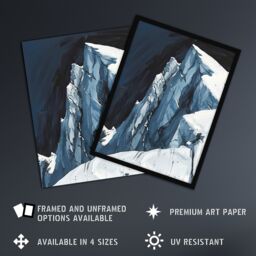 Artery8 Mont Blanc Mountain Dramatic Landscape Hiking Framed Art Print in Blue - Size: A4 - thumbnail 2