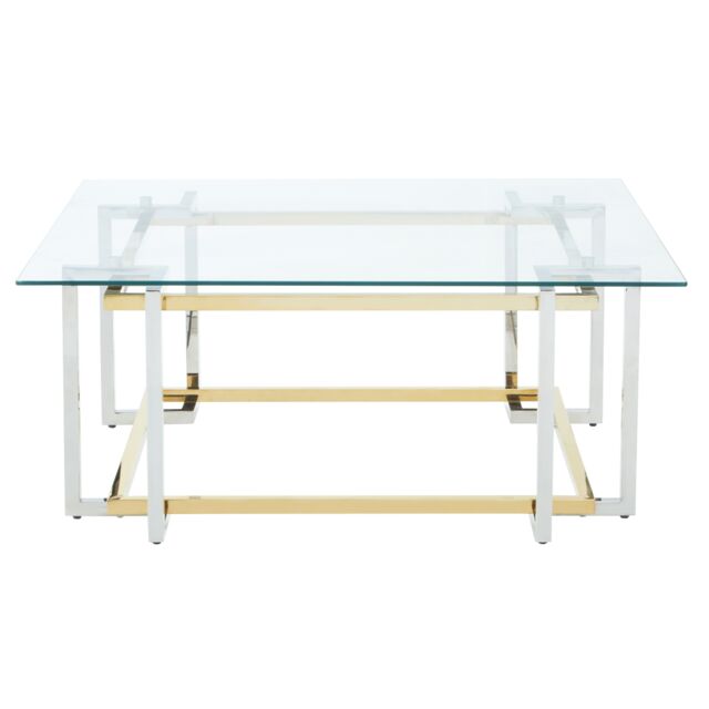 Orsina Glass Top Coffee Table, Gold & Silver Luxury Coffee Table, Modern Style Metal Coffee Table with Glass Top - image 1
