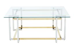 Orsina Glass Top Coffee Table, Gold & Silver Luxury Coffee Table, Modern Style Metal Coffee Table with Glass Top - thumbnail 3