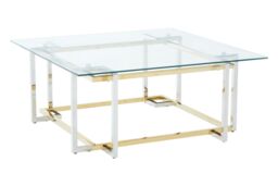 Orsina Glass Top Coffee Table, Gold & Silver Luxury Coffee Table, Modern Style Metal Coffee Table with Glass Top - thumbnail 2
