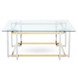 Orsina Glass Top Coffee Table, Gold & Silver Luxury Coffee Table, Modern Style Metal Coffee Table with Glass Top - thumbnail 6