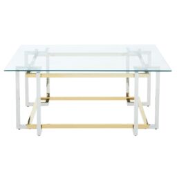 Orsina Glass Top Coffee Table, Gold & Silver Luxury Coffee Table, Modern Style Metal Coffee Table with Glass Top