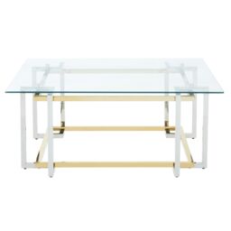 Glass Top Coffee Table, Gold and Silver Luxury Coffee Table, Modern Style Metal Coffee Table with Glass Top