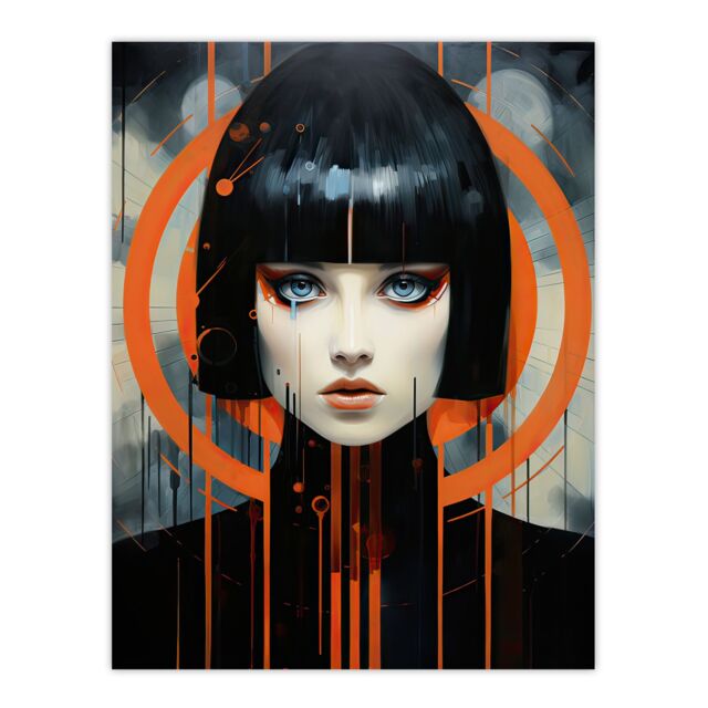 "Artery8 Wall Art Print Blade Runner Style Bullseye Woman Futuristic Portrait Poster in Black - Size: W18"" x H24""" - image 1