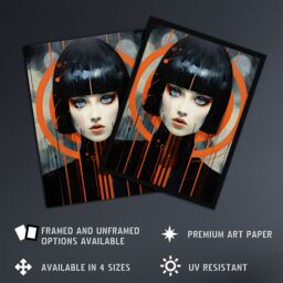 "Artery8 Wall Art Print Blade Runner Style Bullseye Woman Futuristic Portrait Poster in Black - Size: W18"" x H24""" - thumbnail 2