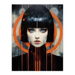 "Artery8 Wall Art Print Blade Runner Style Bullseye Woman Futuristic Portrait Poster in Black - Size: W18"" x H24""" - thumbnail 1