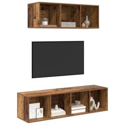 Berkfield Home TV Cabinet Set with Shelf Wall-mounted with Storage 2 pcs Old wood 37 x 37 x 142.5 cm in Brown - thumbnail 3