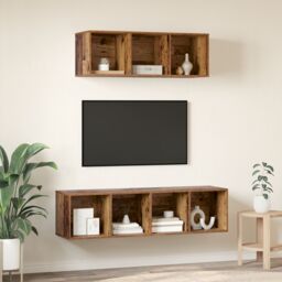 Berkfield Home TV Cabinet Set with Shelf Wall-mounted with Storage 2 pcs Old wood 37 x 37 x 142.5 cm in Brown - thumbnail 4