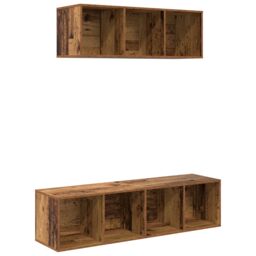 Berkfield Home TV Cabinet Set with Shelf Wall-mounted with Storage 2 pcs Old wood 37 x 37 x 142.5 cm in Brown - thumbnail 2