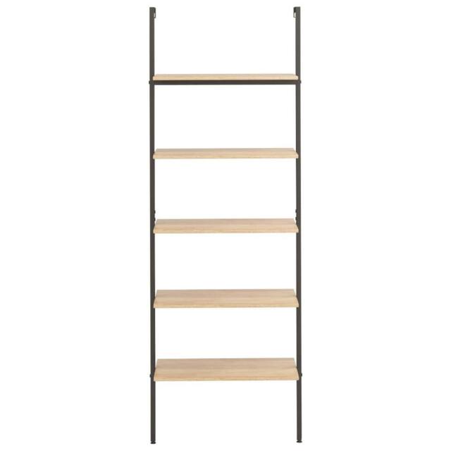 Berkfield Home Practical 5-Tier Leaning Shelf Light Brown & Black 64x35x185 cm - Size: 64 x 35 x 185 cm - image 1