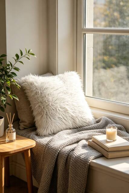 ExtraStar White Faux Fur Throw Pillow, Square Fluffy Plush Decorative Cushion - image 1