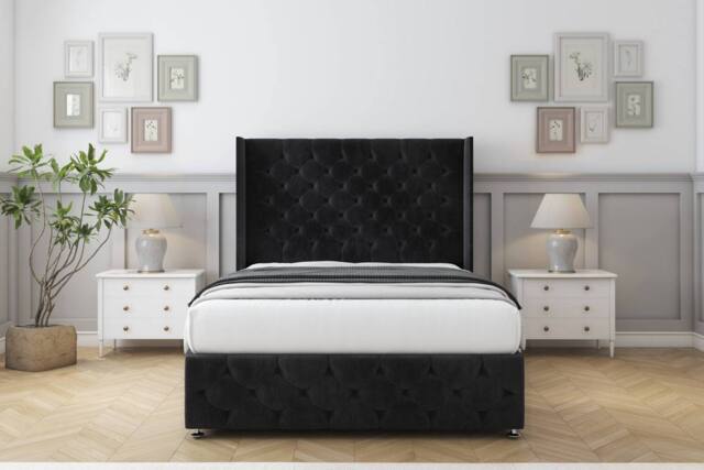 "Comfort Beds Emily Naples Divan Set No Drawers-54"" Wingback-Footboard in Black - Size: Single" - image 1