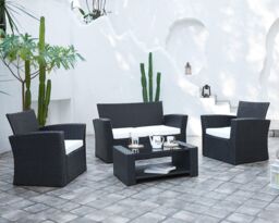 Home Detail Vegas 4 Piece Rattan Garden Furniture Lounge Set with Black Glass Topped Coffee Table - thumbnail 1