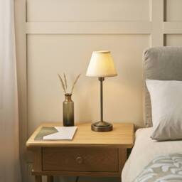 Netlighting Rise Bronze Plate Table Lamp Fabric Ivy Shade 16cm E14 in White - thumbnail 2