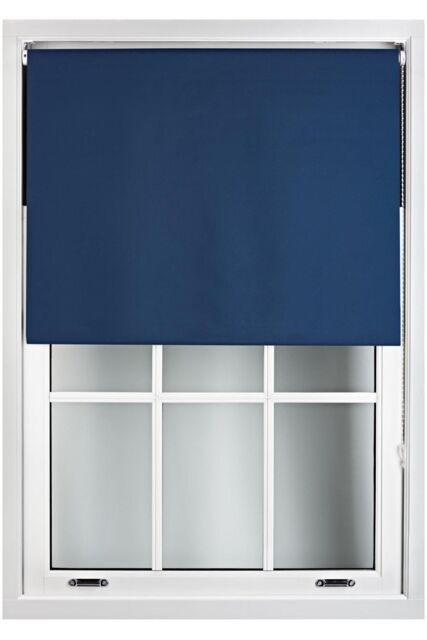 Furnished Navy Blue Blackout Roller Blinds - Trimmable Window Shade for Home & Office - Size: 215 cm width x 165 cm drop - image 1