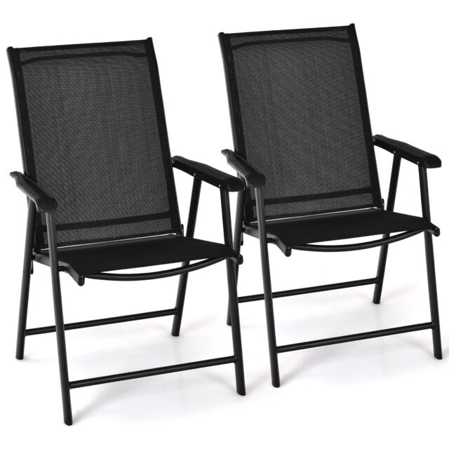 Costway Set of 2 Folding Chairs Outdoor Dining Garden Chairs Armchair with Armrests in Black - image 1