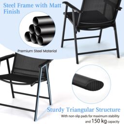 Costway Set of 2 Folding Chairs Outdoor Dining Garden Chairs Armchair with Armrests in Black - thumbnail 3