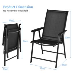 Costway Set of 2 Folding Chairs Outdoor Dining Garden Chairs Armchair with Armrests in Black - thumbnail 4