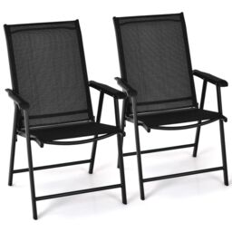 Costway Set of 2 Folding Chairs Outdoor Dining Garden Chairs Armchair with Armrests in Black - thumbnail 1