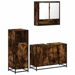 Berkfield Home Durable 3 Piece Bathroom Furniture Set Smoked Oak Engineered Wood in Brown - thumbnail 3