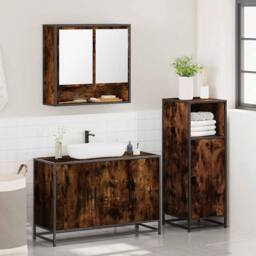 Berkfield Home Durable 3 Piece Bathroom Furniture Set Smoked Oak Engineered Wood in Brown - thumbnail 4