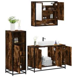 Berkfield Home Durable 3 Piece Bathroom Furniture Set Smoked Oak Engineered Wood in Brown - thumbnail 2