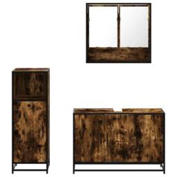 Berkfield Home Durable 3 Piece Bathroom Furniture Set Smoked Oak Engineered Wood in Brown - thumbnail 5