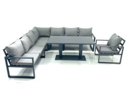 Fimous 8 Seater Outdoor Aluminum Garden Furniture Set Corner Sofa Chair Adjustable Rising Lifting Dining Table Sets Dark Grey - thumbnail 2