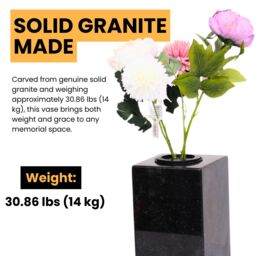 Novecrafto Granite Memorial Vase for Flowers - Solid Stone for Cemetery or Garden in Black - thumbnail 7