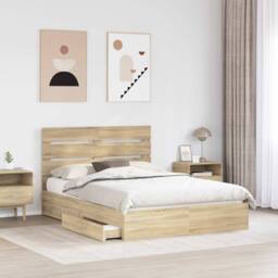Berkfield Home Storage Bed with Drawer Sonoma Oak 140 x 200 cm Engineered Wood in Brown - thumbnail 3