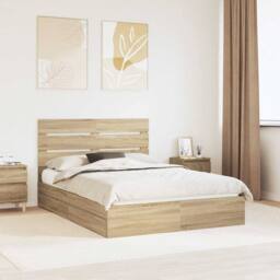 Berkfield Home Storage Bed with Drawer Sonoma Oak 140 x 200 cm Engineered Wood in Brown