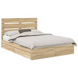 Berkfield Home Storage Bed with Drawer Sonoma Oak 140 x 200 cm Engineered Wood in Brown - thumbnail 2