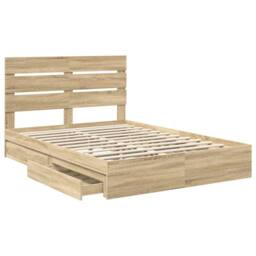 Berkfield Home Storage Bed with Drawer Sonoma Oak 140 x 200 cm Engineered Wood in Brown - thumbnail 5