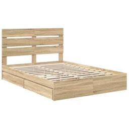 Berkfield Home Storage Bed with Drawer Sonoma Oak 140 x 200 cm Engineered Wood in Brown - thumbnail 4