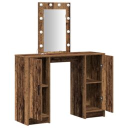 Berkfield Home Dressing Table with LED Lights Old Wood 102x33x135 cm in Brown - Size: 102 x 33 x 135 cm - thumbnail 4