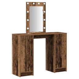 Berkfield Home Dressing Table with LED Lights Old Wood 102x33x135 cm in Brown - Size: 102 x 33 x 135 cm - thumbnail 2